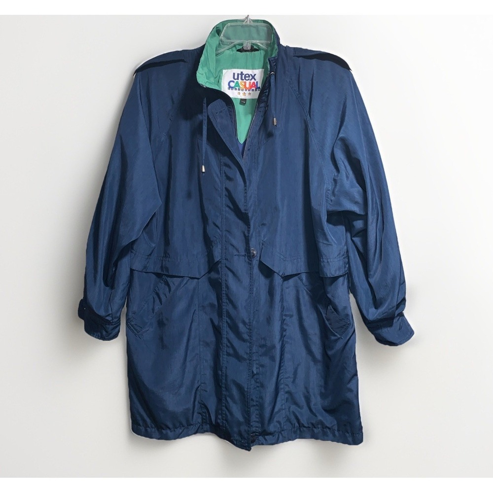 Vintage 80s Utex 50 Seafoam Blue Long Jacket Medium Punk Era Jacket Sporty VTG